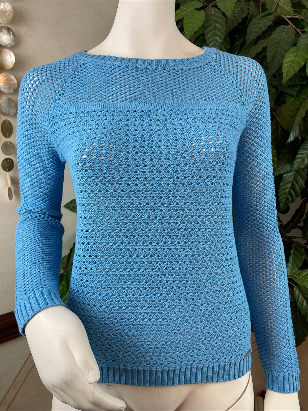 MICHAEL KORS BLUE OPEN STITCH SWEATER